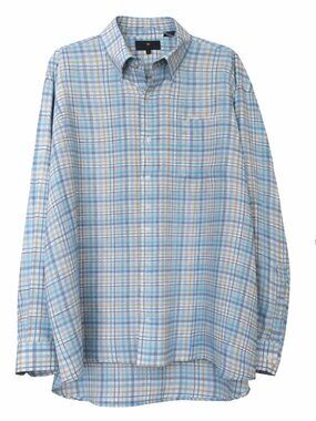 Toscano Men’s XXL Linen Plaid Shirt Long Sleeve Button-Up Collared Coastal Beach